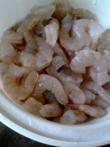 Uncooked, peeled tail shrimp