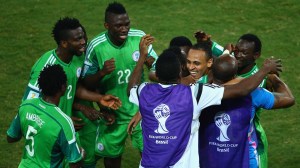 Nigerian's celebrate after scoring against Bosnia-Herzegovina